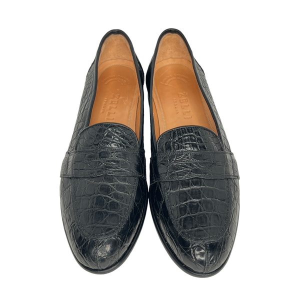 Zelli Italia Black Nic Roma Genuine Crocodile Leather Penny Loafers Size 12M - Picture 7 of 17
